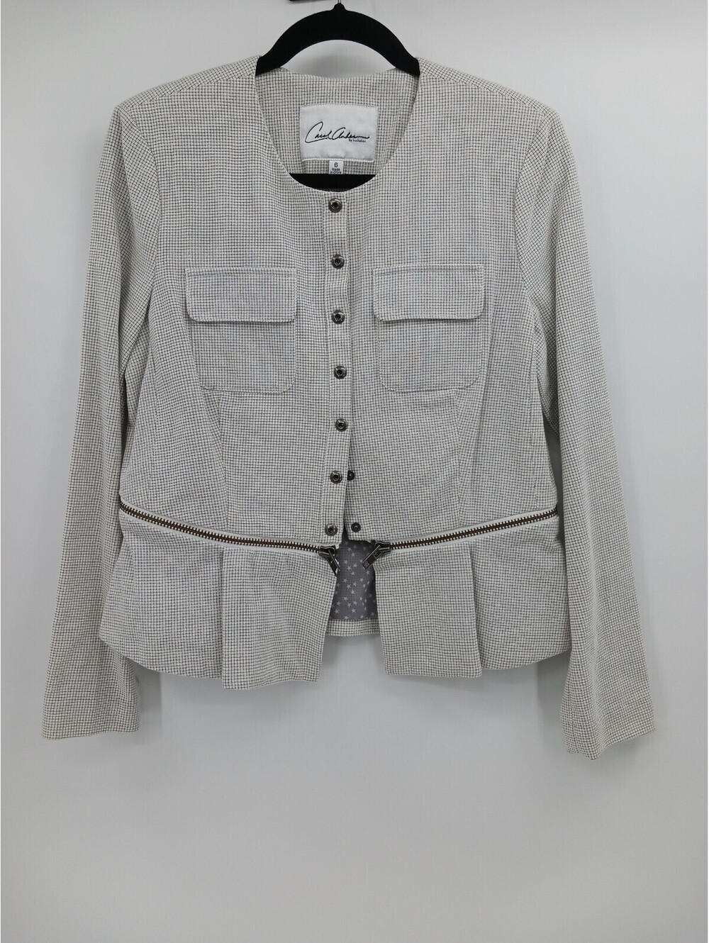 Carol Anderson Women's Jacket Size 6 Black White Peplum Button Up Blazer Work